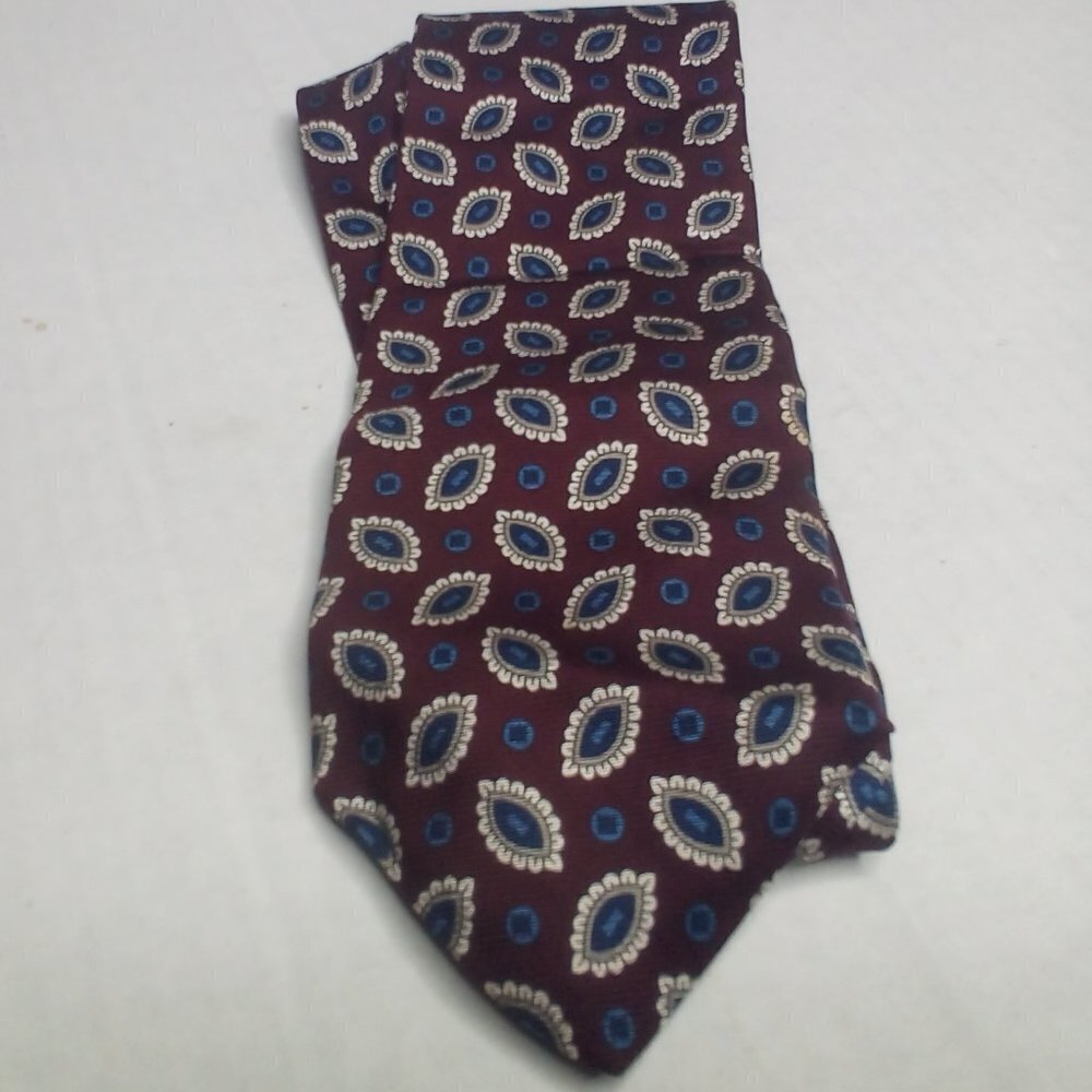 Sheaf & Caber Tie Necktie Mens Silk Patterned Burgundy Blue